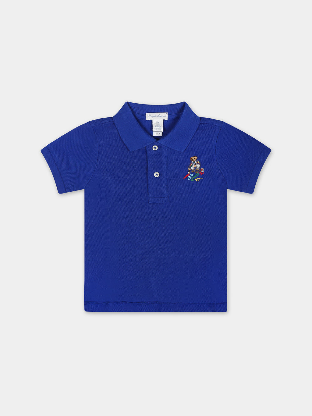 Blue polo shirt for baby boy with Polo Bear